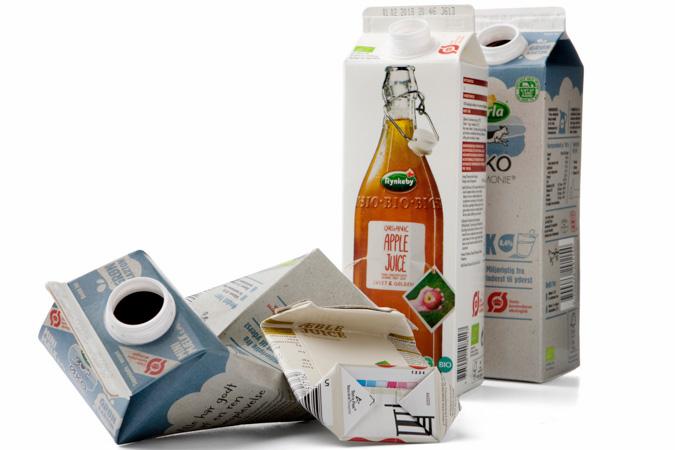 Forskellige kartoner fra mælk og juice emballeret i Tetra Pak